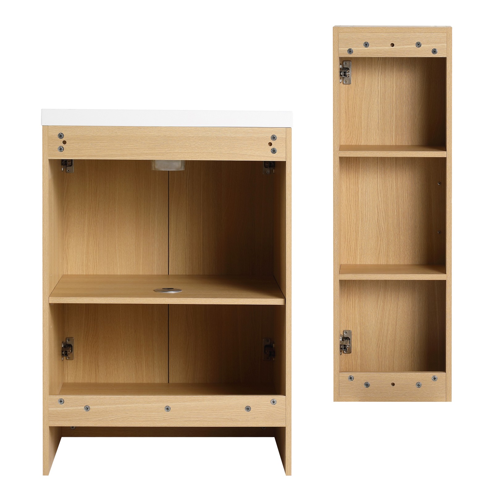 24″ Freestanding Bathroom Vanity Set with Tall Linen Cabinet, Light Oak