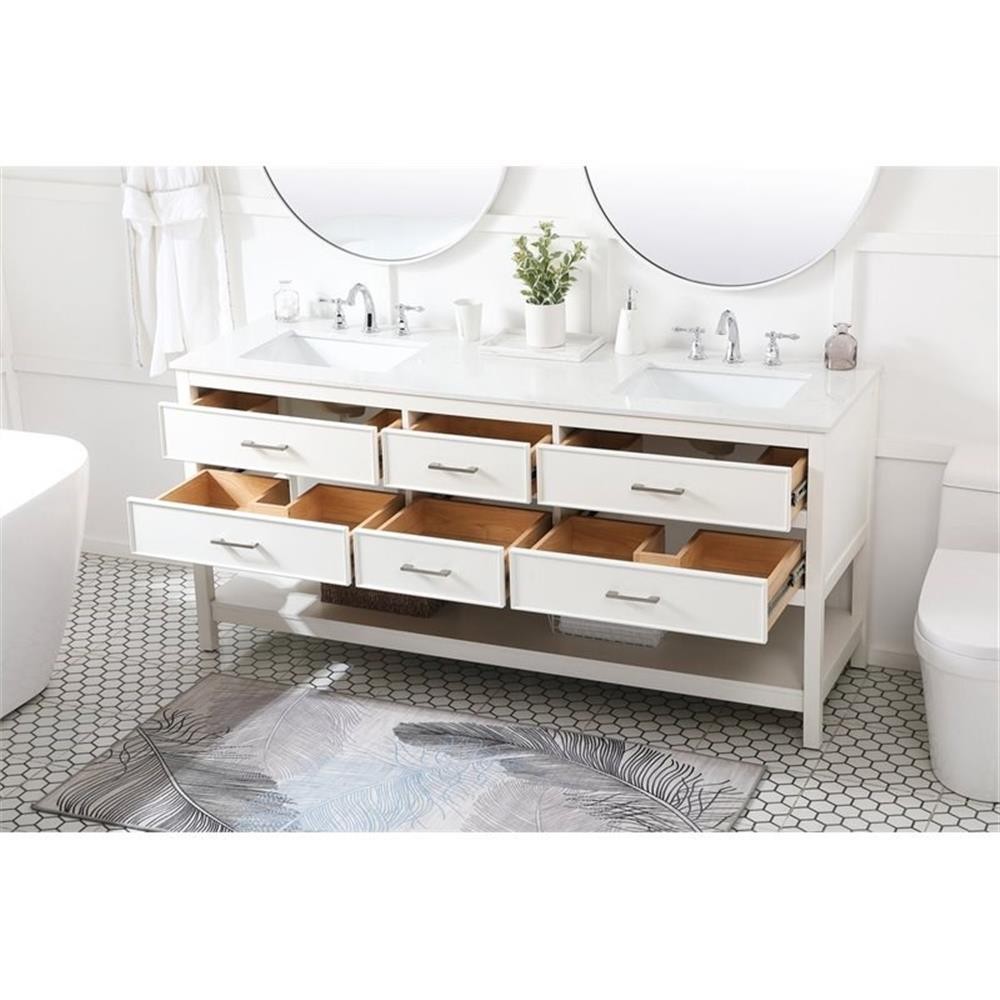 Elegant Decor Sinclaire 72″ Aluminum Alloy & MDF Double Bathroom Vanity in White