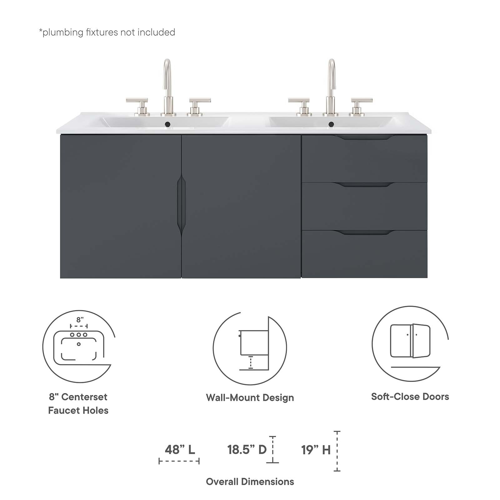 Modway Vitality 48″ Double Sink Bathroom Vanity in Gray White