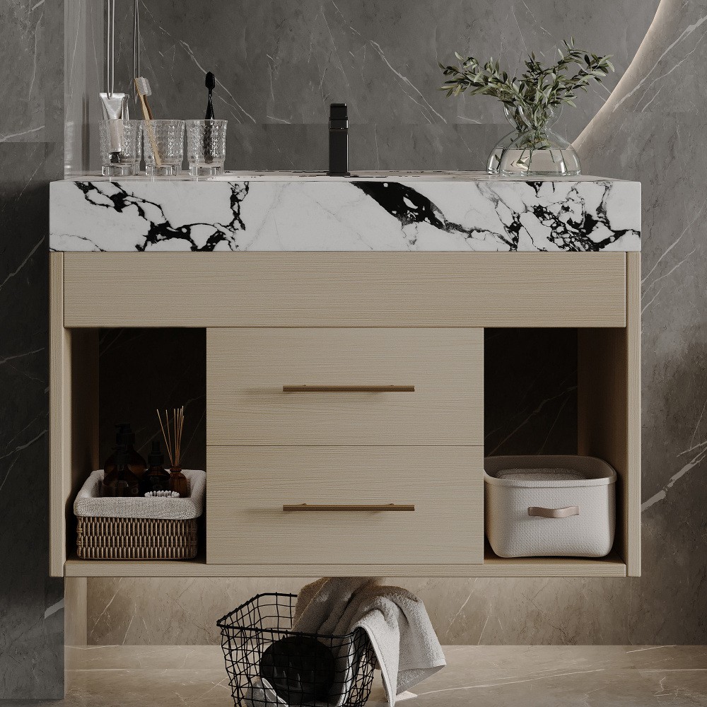 29.9″ Modern Floating Bathroom Vanity w/ Sintered Stone Top & Ceramic Sink