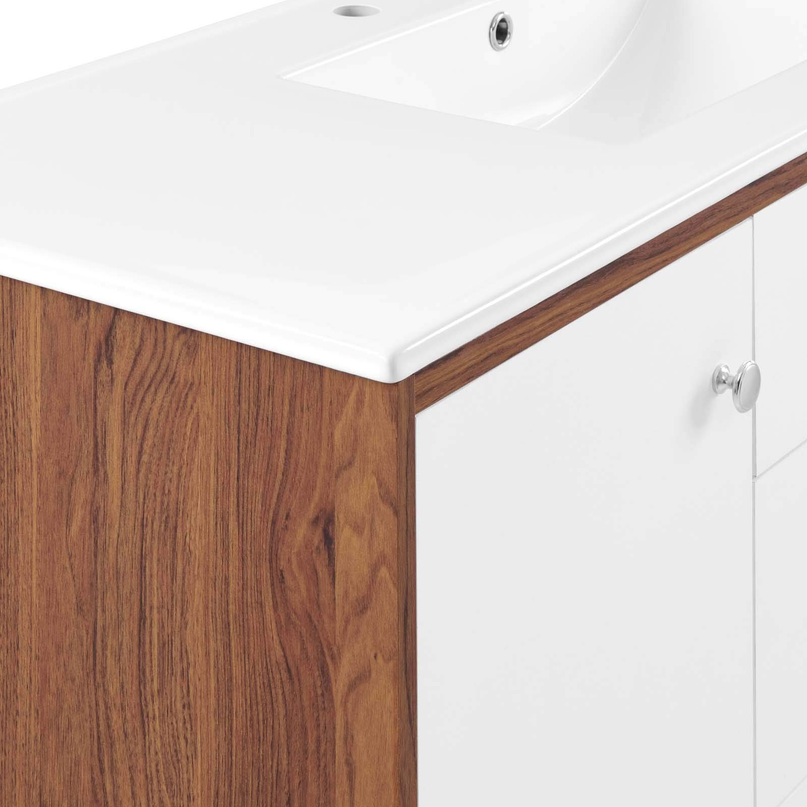 Modway Transmit 47″ Modern Wood Single Sink Bathroom Vanity in Walnut/White