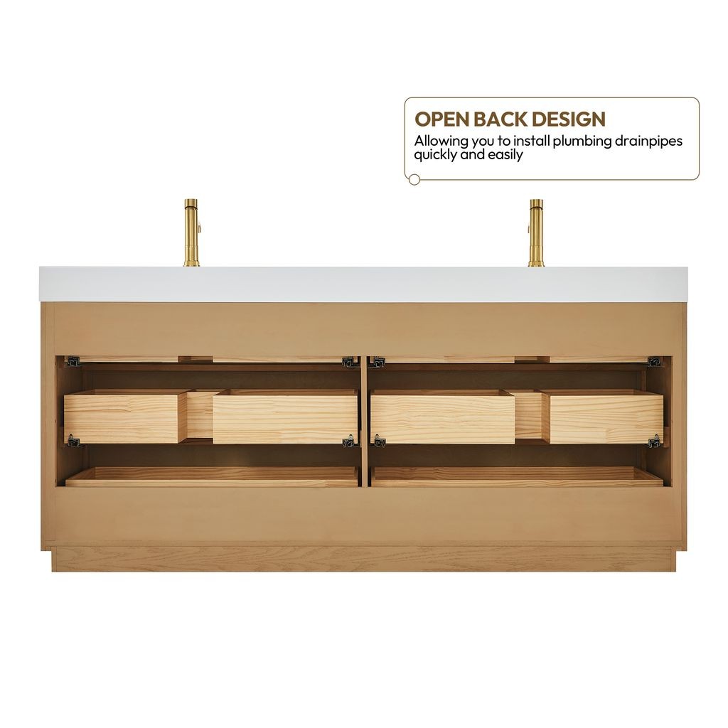 Hohhot 72″ Double Bath Vanity in Washed Ash Grey with White Stone Top
