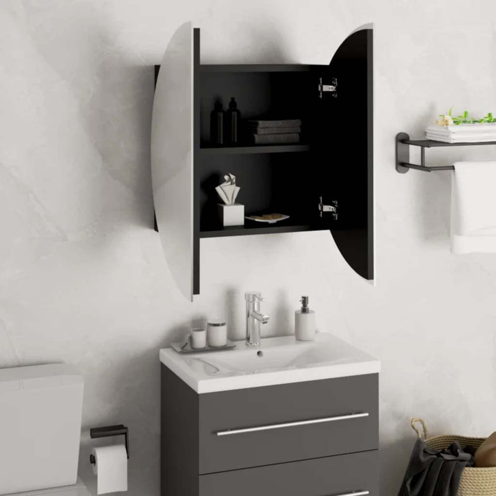 Bathroom Cabinet with Round Mirror&LED Black 18.5″x18.5″x6.9″