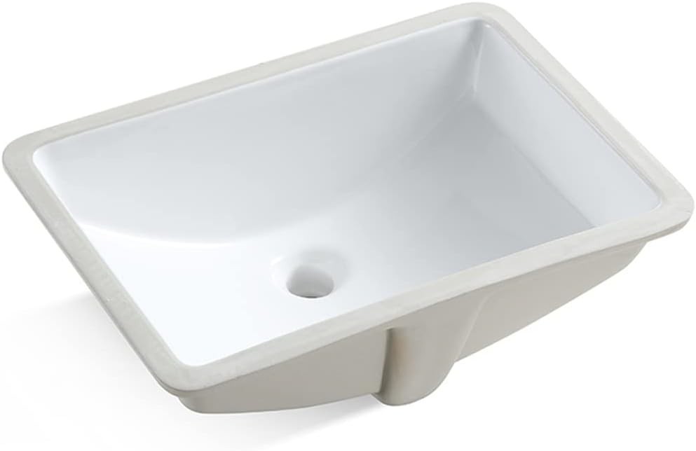 MEJE 202H 18″ White Rectangle Undermount Bathroom Sink Ceramic Vanity Lavatory