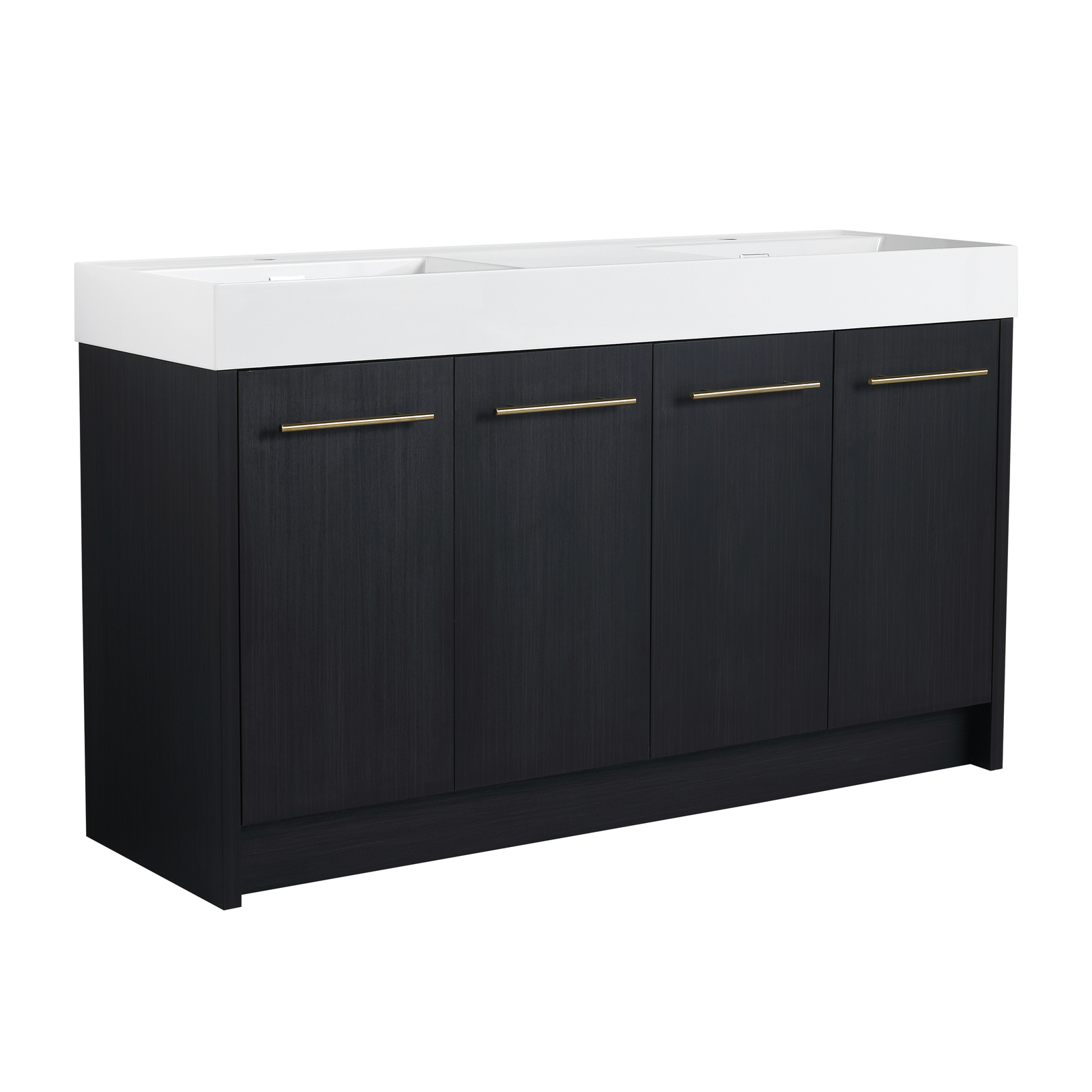 60 in Wood Freestanding Bathroom Vanity W/ Resin Double Sink Door Cabinet Black