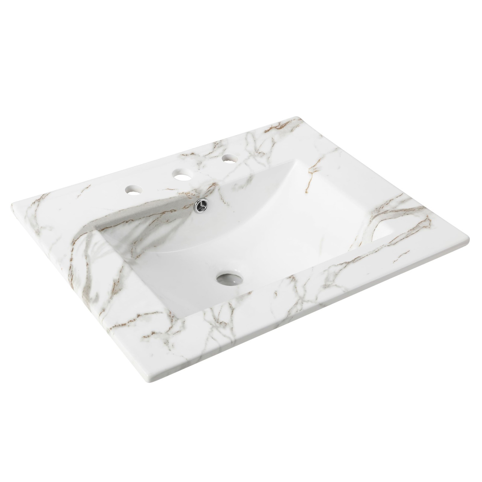 24” Rectangular Ceramic Vanity Top – Classic Contemporary Sink Basin, White Marb