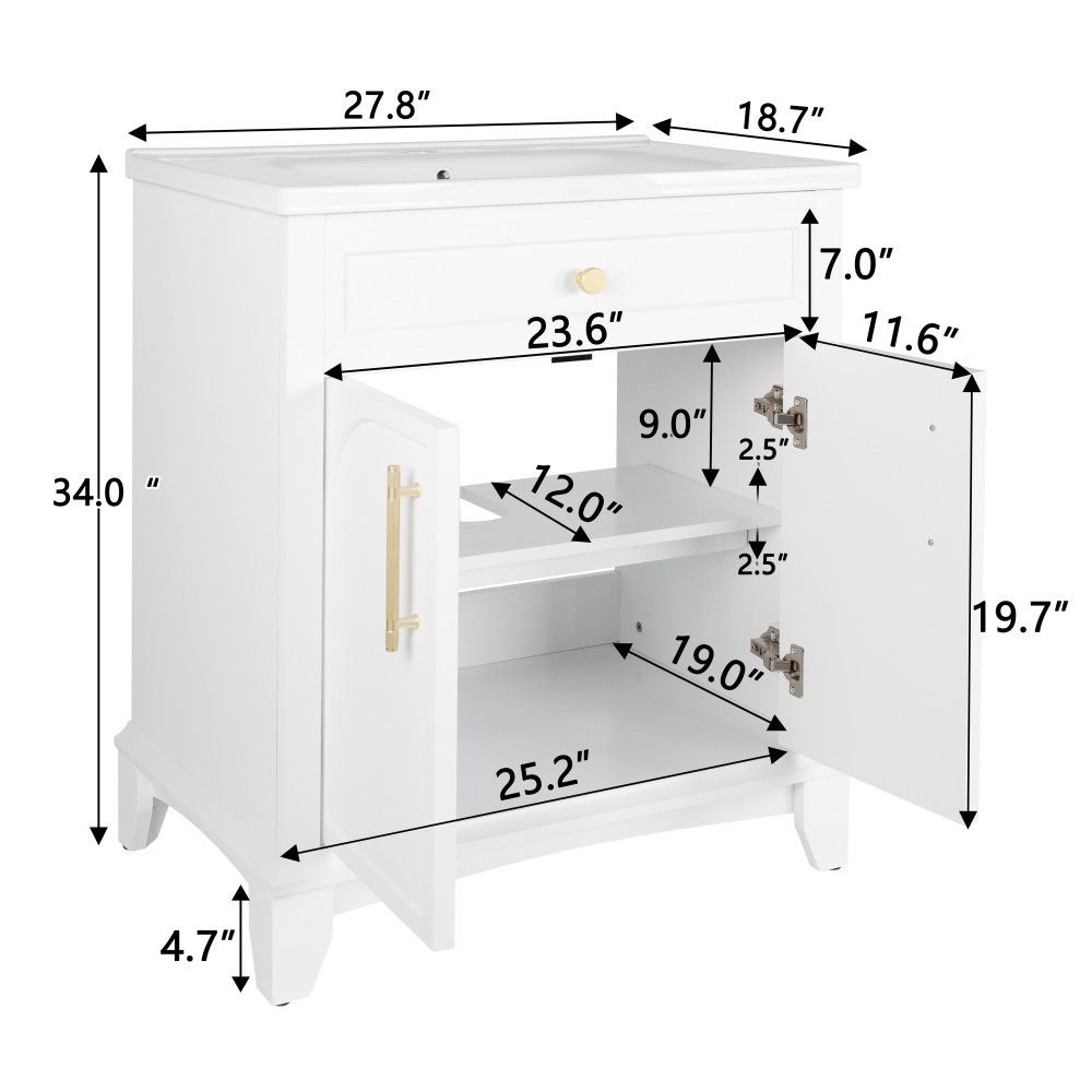 27.8″ White Ceramic Basin, Only Ceramic Sink, Without Cabinet