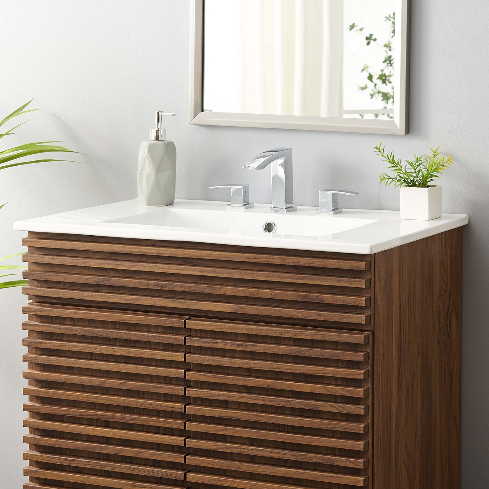 Modway Cayman Modern 30″ Bathroom Sink in White With Rectangular Basin