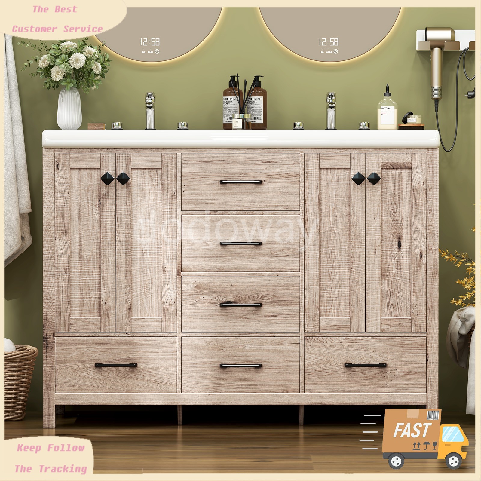 Bathroom Vanity Cabinet with Ceramic Sink Combo Bathroom Cabinet Set with Drawer