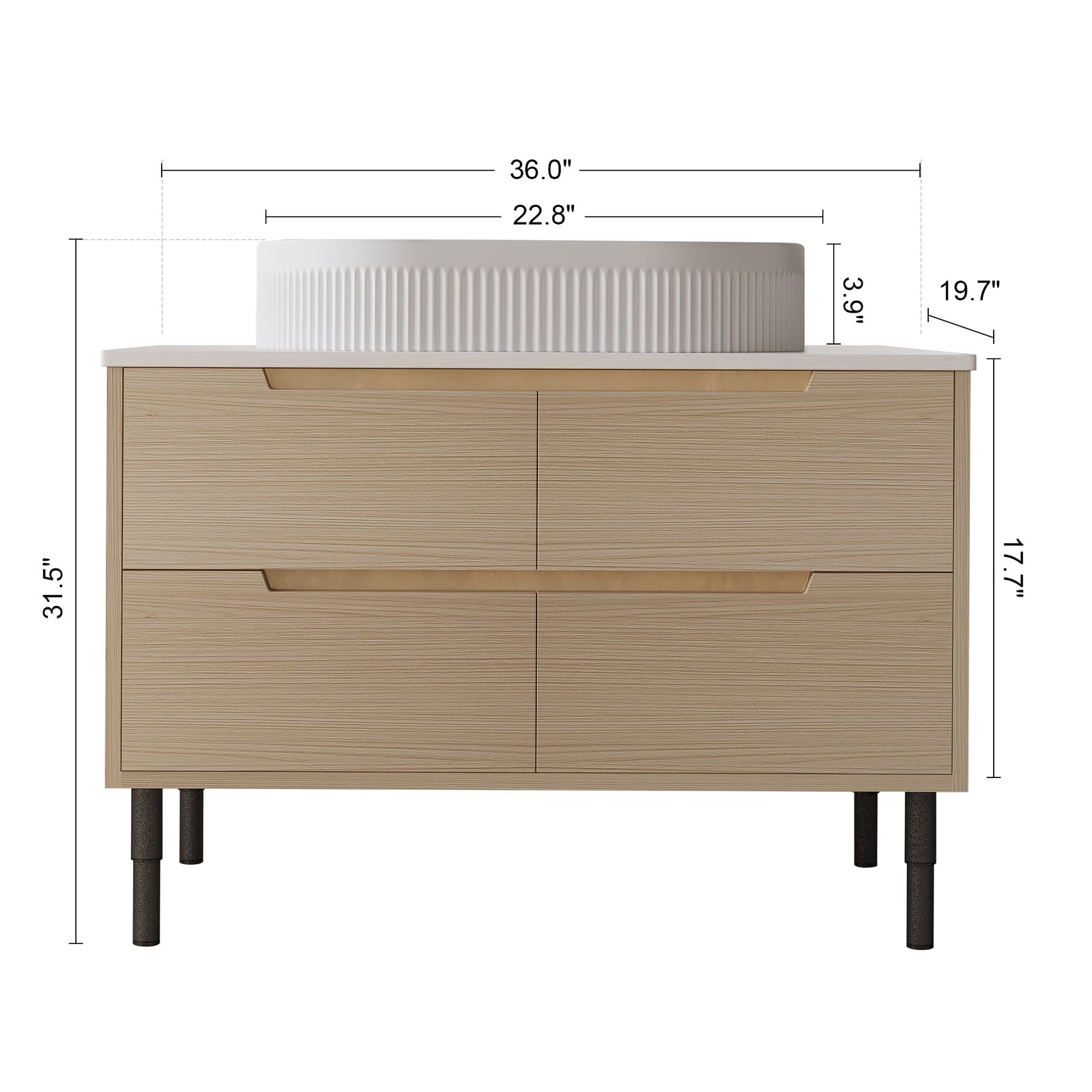 36″ Bathroom Vanity, Freestanding or Wall Mounted with Ceramic Integrated Sink