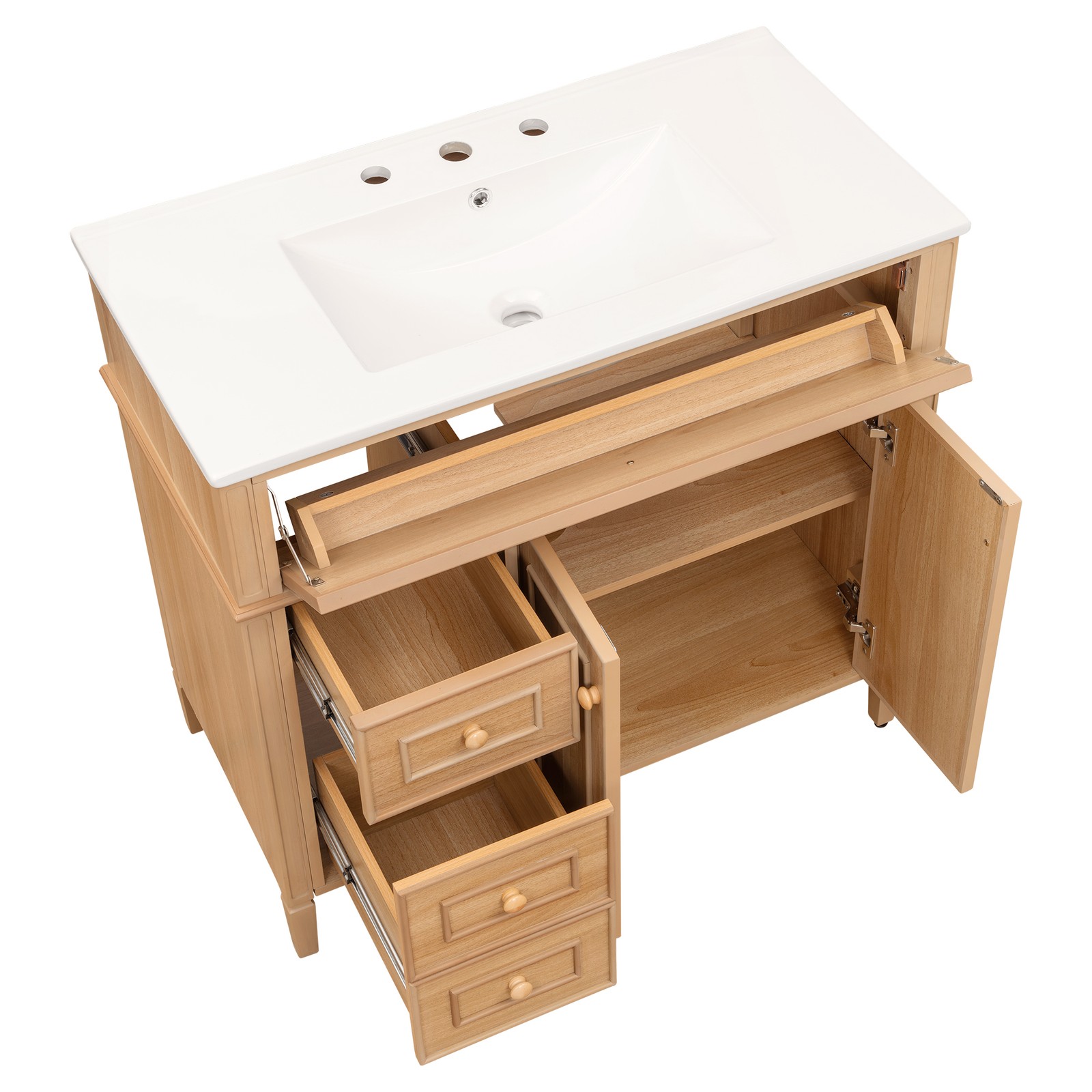36″ Bathroom Vanity w/Sink,3 Drawers,Freestanding Storage Vanity 2 Doors Cabinet