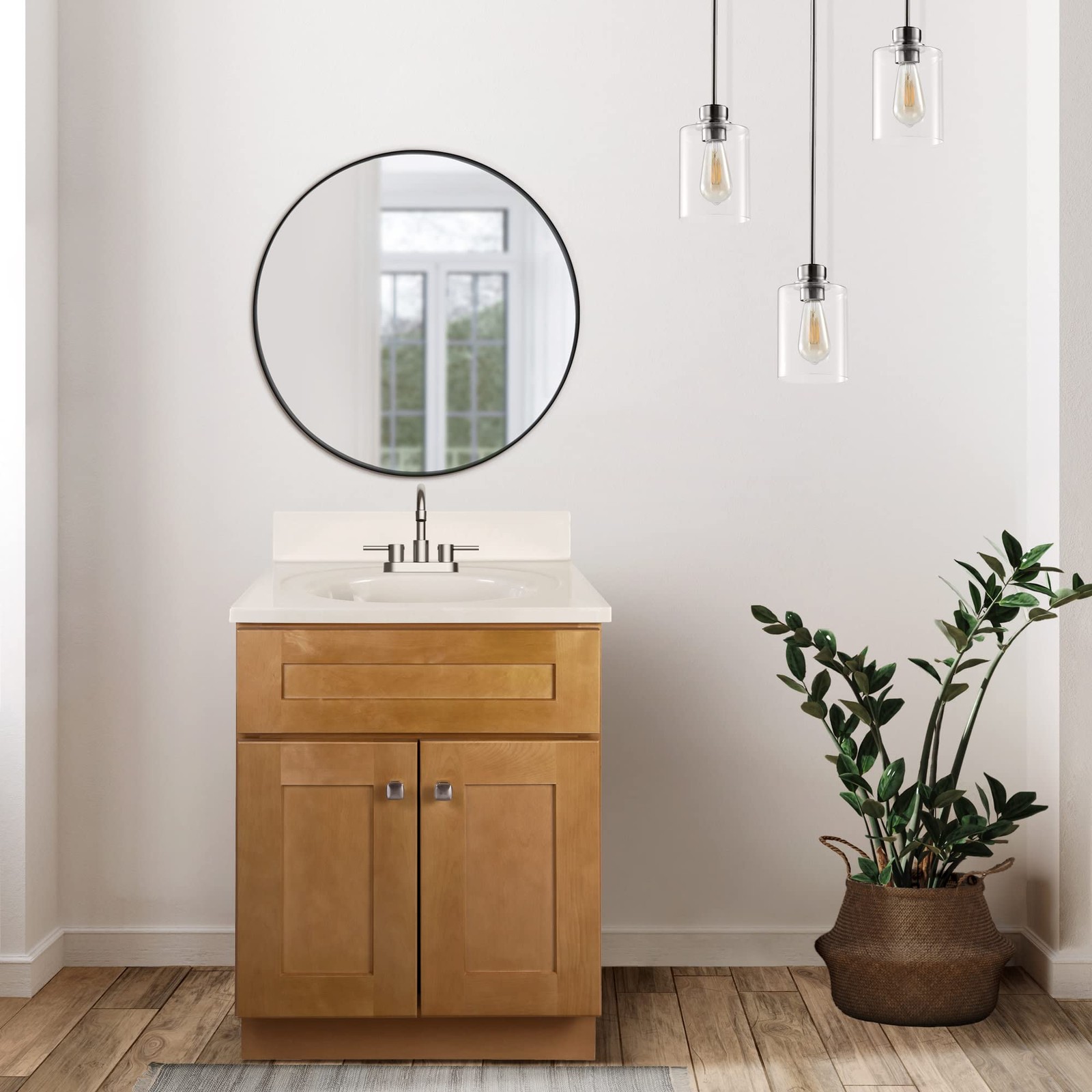 Brookings Vanity in Birch w/ White Marble Top Fully Assembled 25″