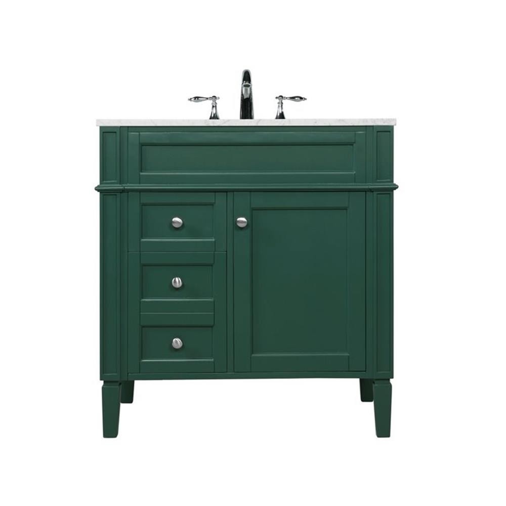 Elegant Decor Park Avenue 32″ Metal MDF Marble Single Bathroom Vanity in Green