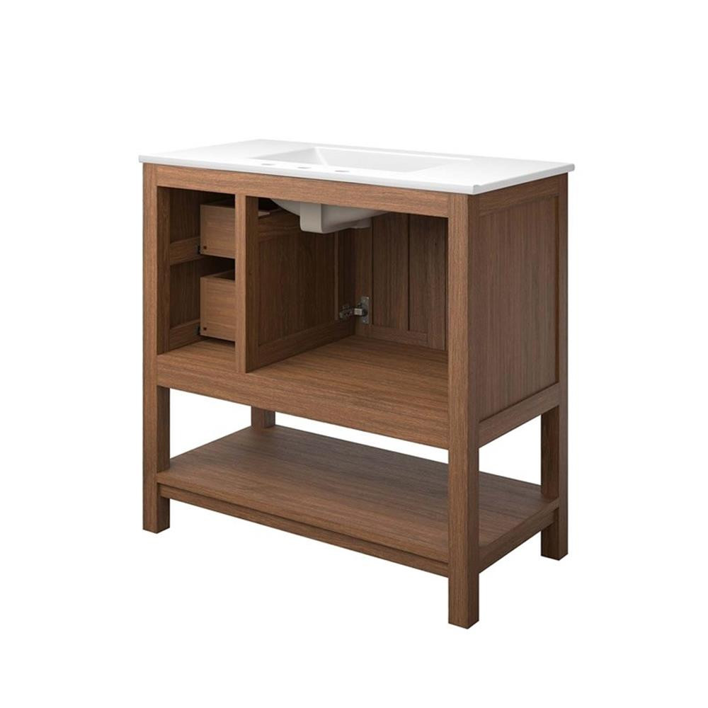 Modway Ashlyn 36″ Wood Bathroom Vanity with Open Shelf in Walnut and White