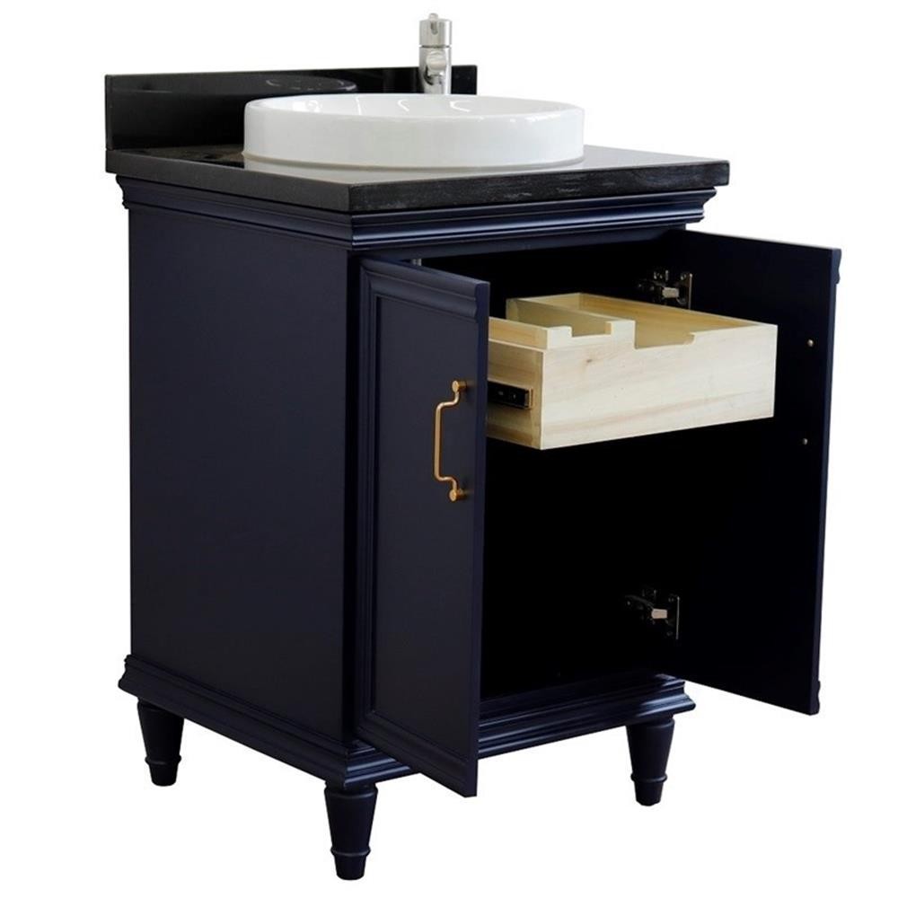25 in. Single Wooden Vanity Blue with Black Galaxy Rectangle Sink