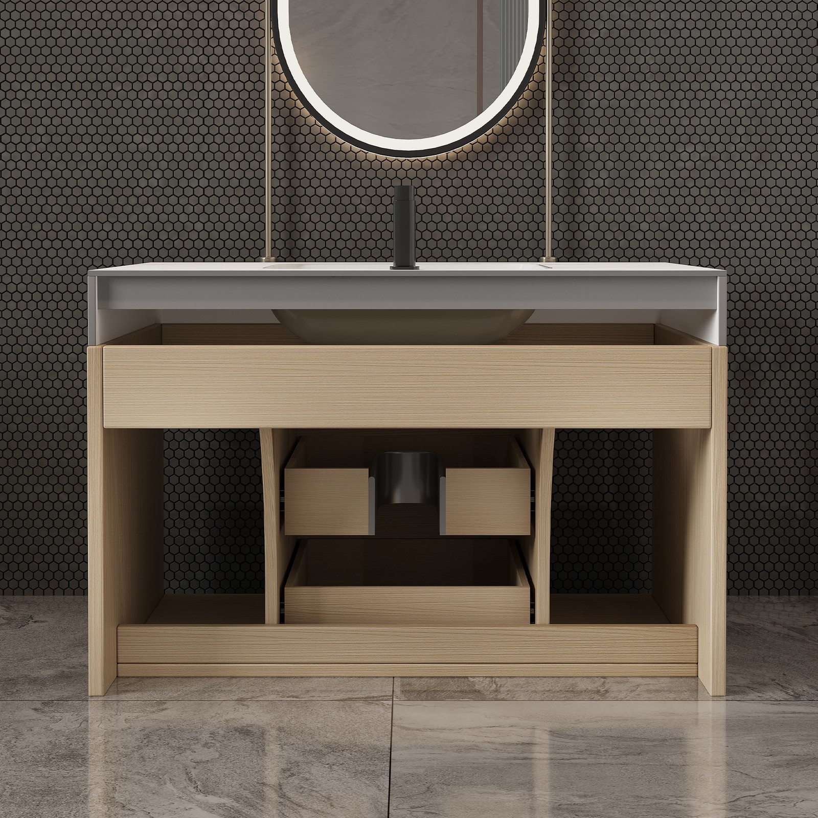 Modern Floating Bathroom Vanity with Ceramic Sink Wall-Mounted Storage Cabinet