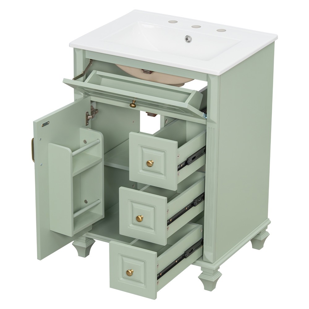24″ Bathroom Vanity with Sink, Freestanding Vanity Storage Cabinet, 3 Drawers