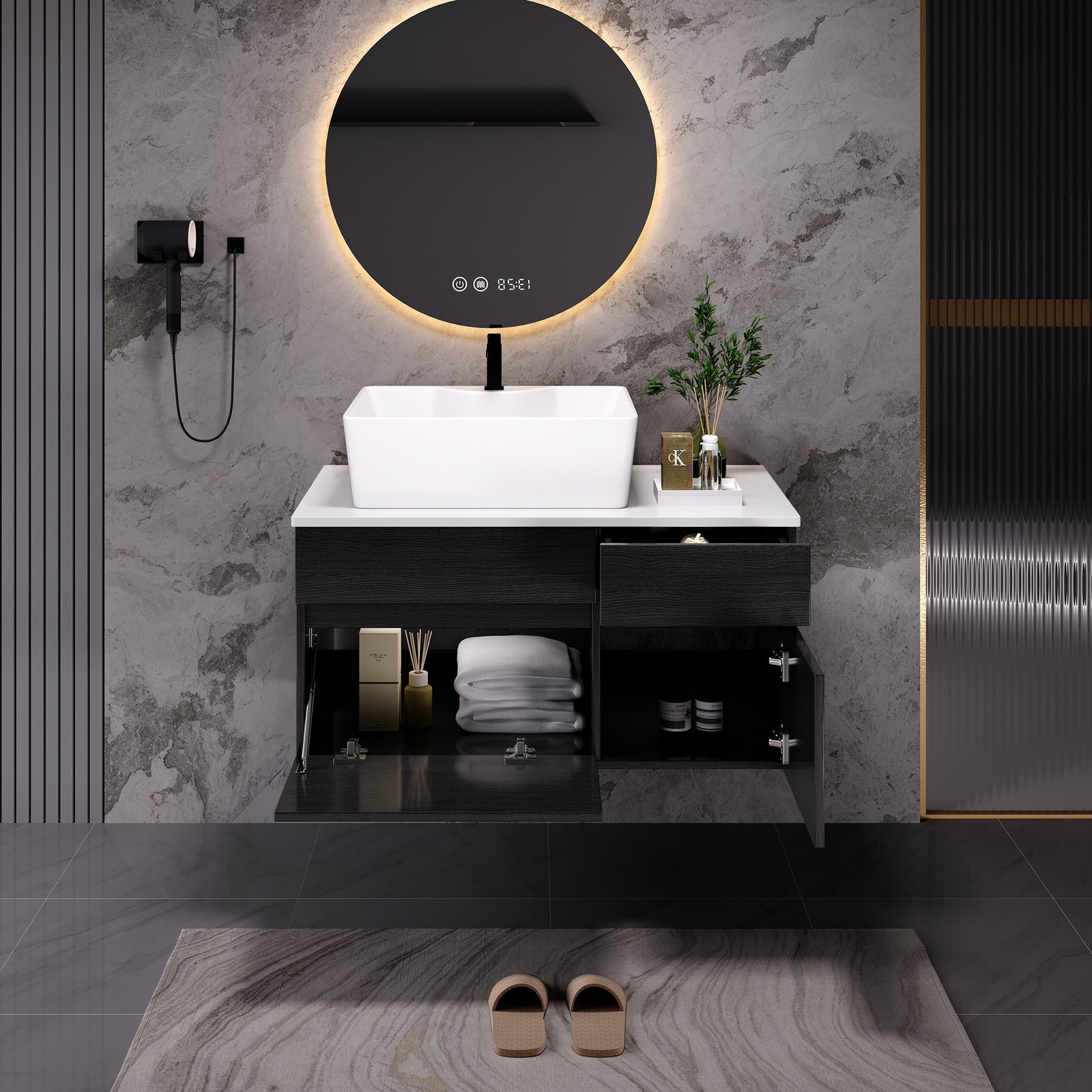 31.5″ Floating Single Bathroom Vanity with Ceramic Sink