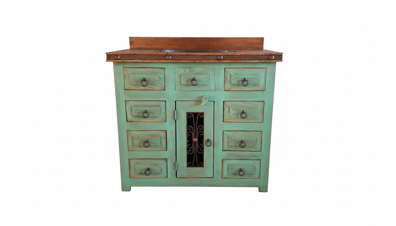 Saint Andrew Rustic Bathroom Vanity Furniture With Copper Sink