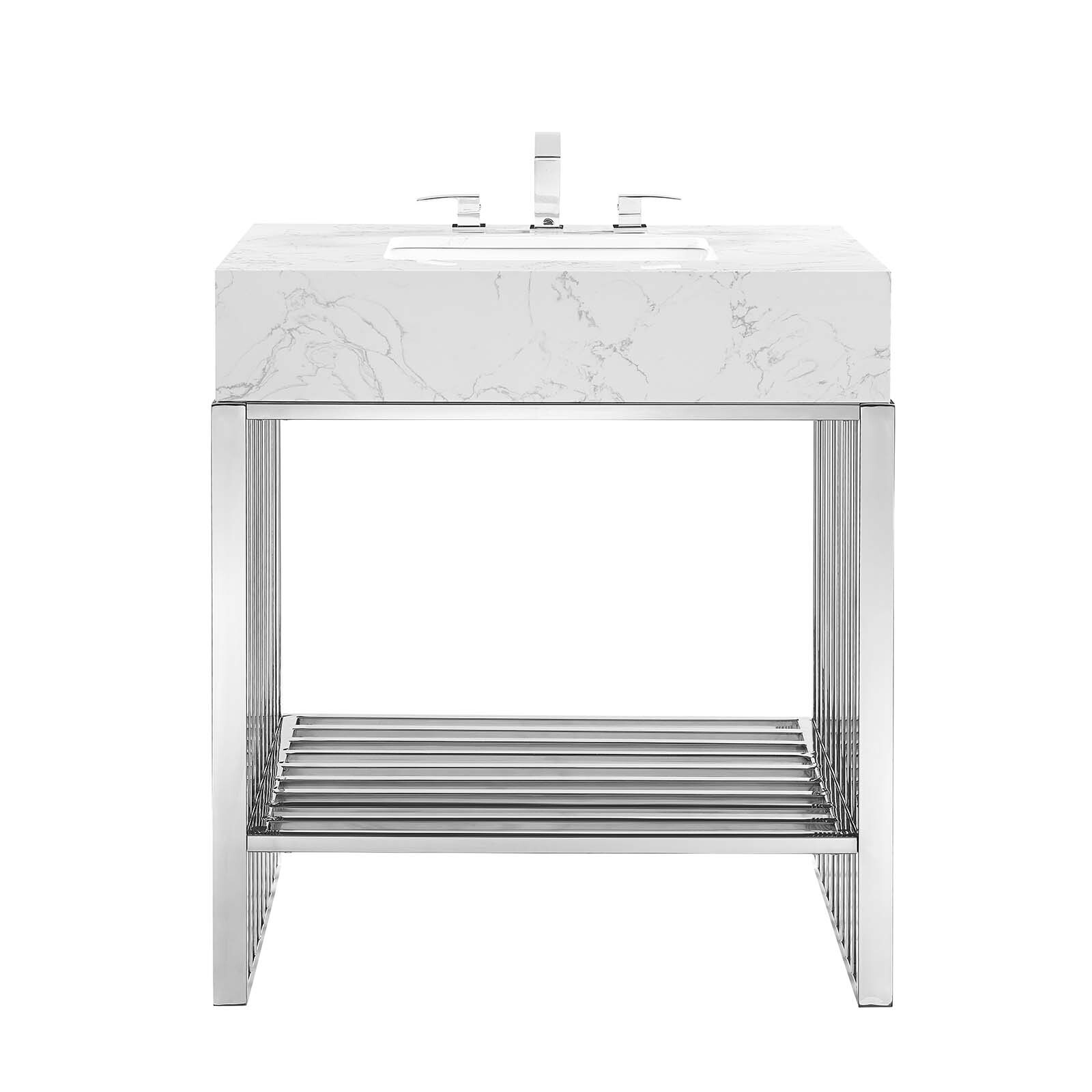 Modway Gridiron 30″ Bathroom Vanity in White Silver