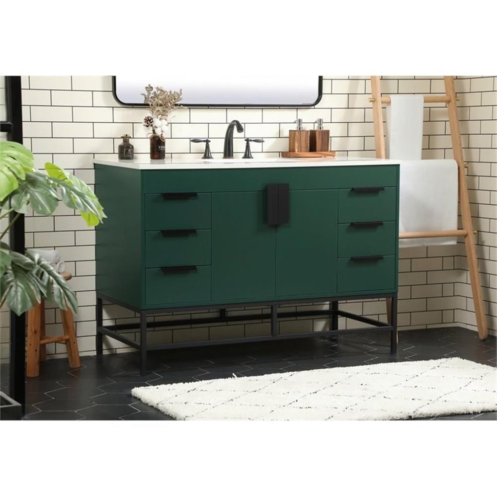 Elegant Decor Eugene 48″ Aluminum Iron MDF Single Bathroom Vanity in Green