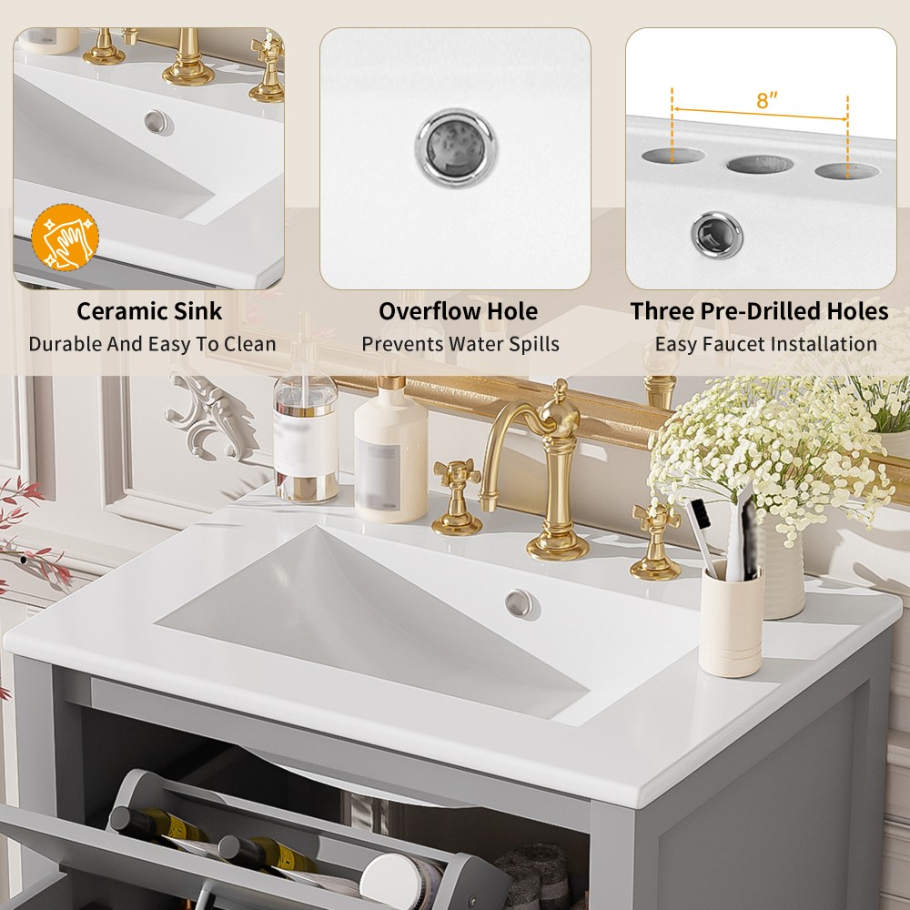 Bathroom Vanity Combo W Ceramic Sink Luxurious Space-Saving Vanity