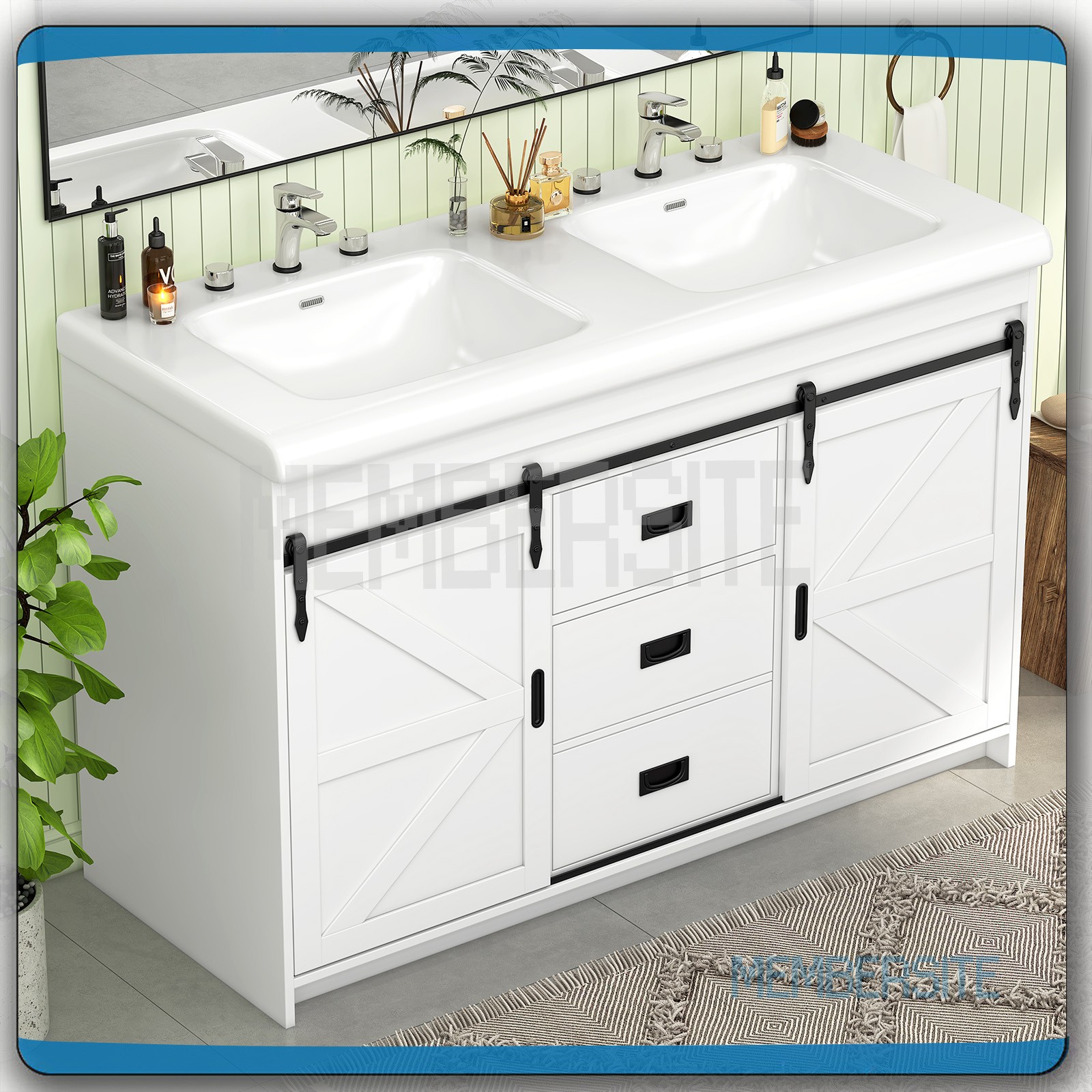 Bathroom Vanity Cabinet ,47.3″ Ceramic Sink ,Bathroom Vanity and 2 Sliding Doors