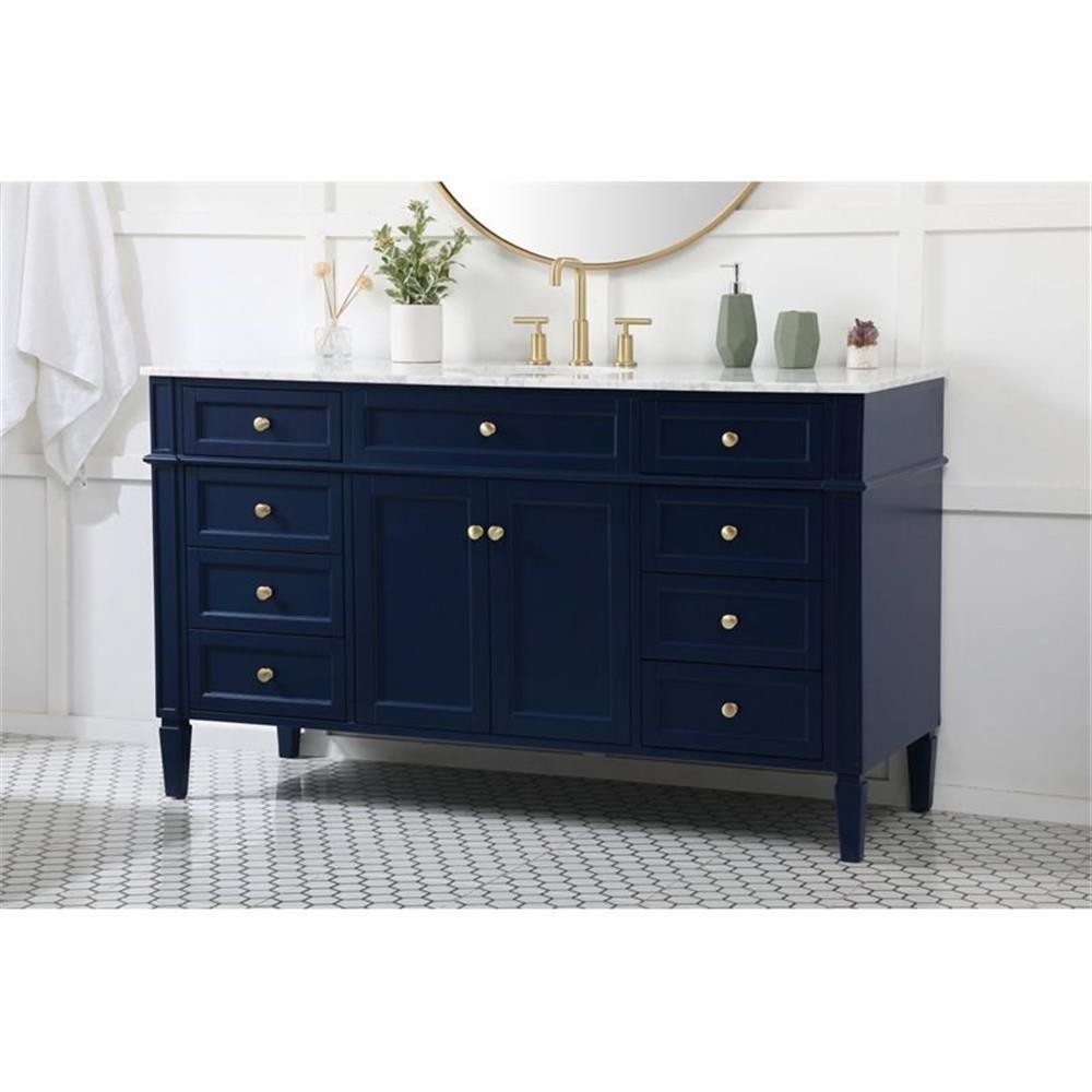 Elegant Decor Park Avenue 60″ Metal MDF Marble Single Bathroom Vanity in Blue