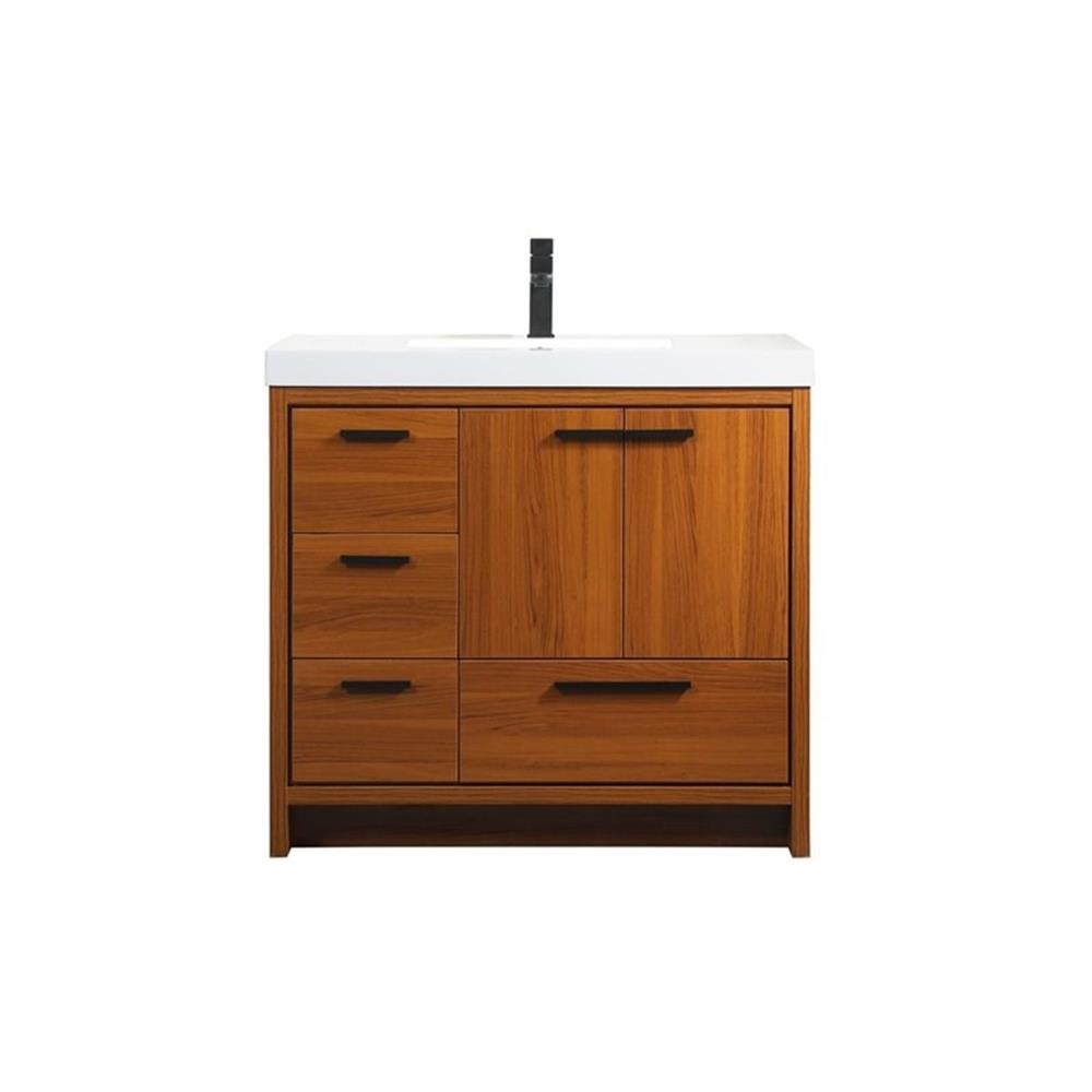 Elegant Decor Wyatt 36″ Aluminum Alloy and MDF Single Bathroom Vanity in Teak