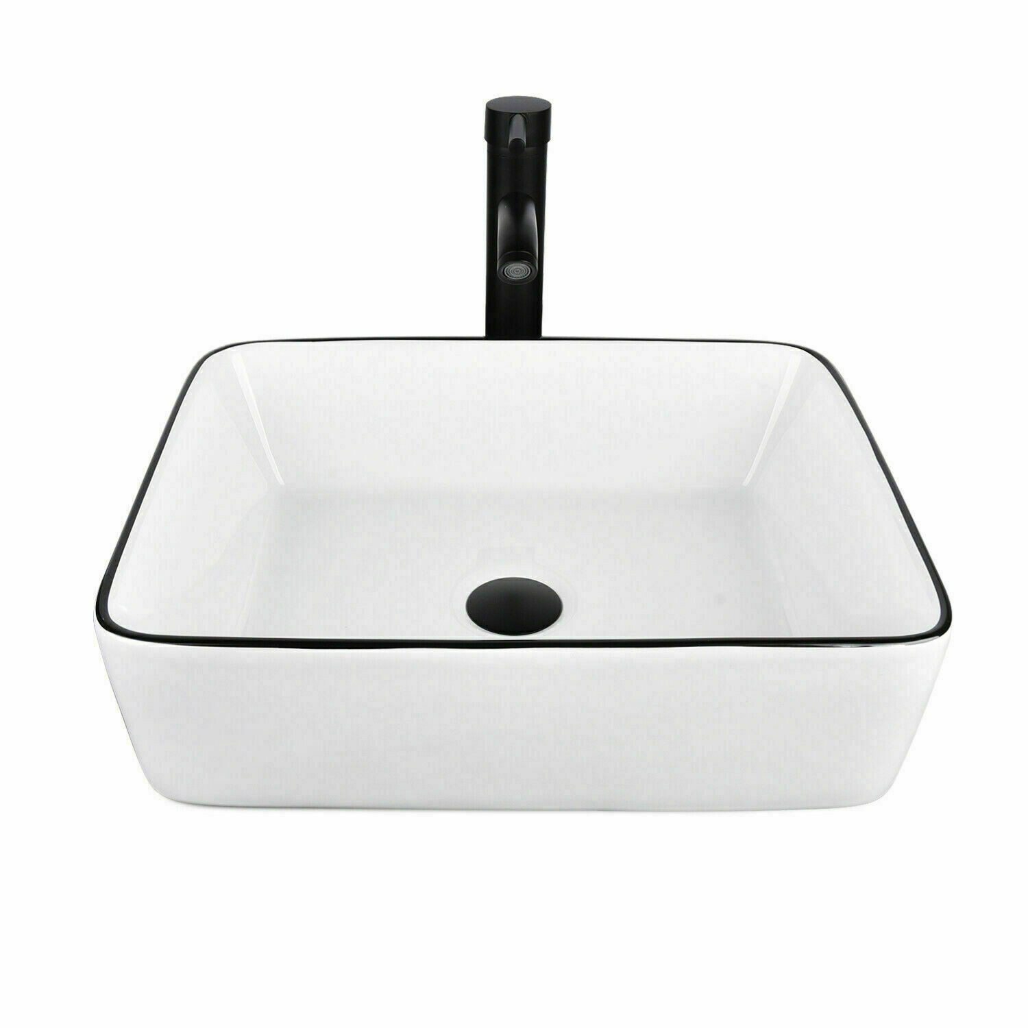 Bathroom Vanity Cabinet With Drawers Mirror Vessel Sink ORB Faucet Set Combo B&W