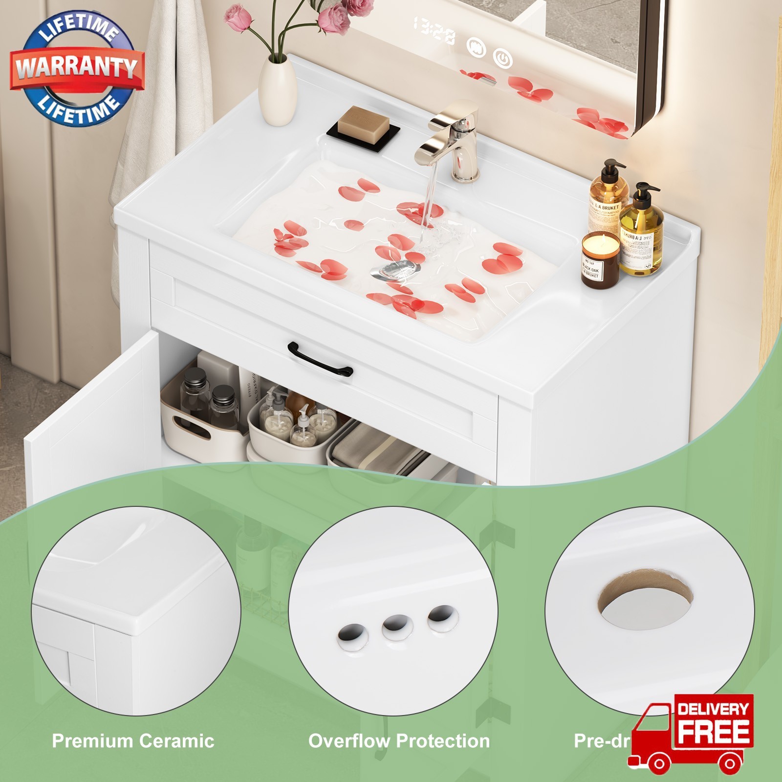 31″ Bathroom Vanity w/Sink, Drawer,Freestanding Storage Vanity 2 Door Cabinet