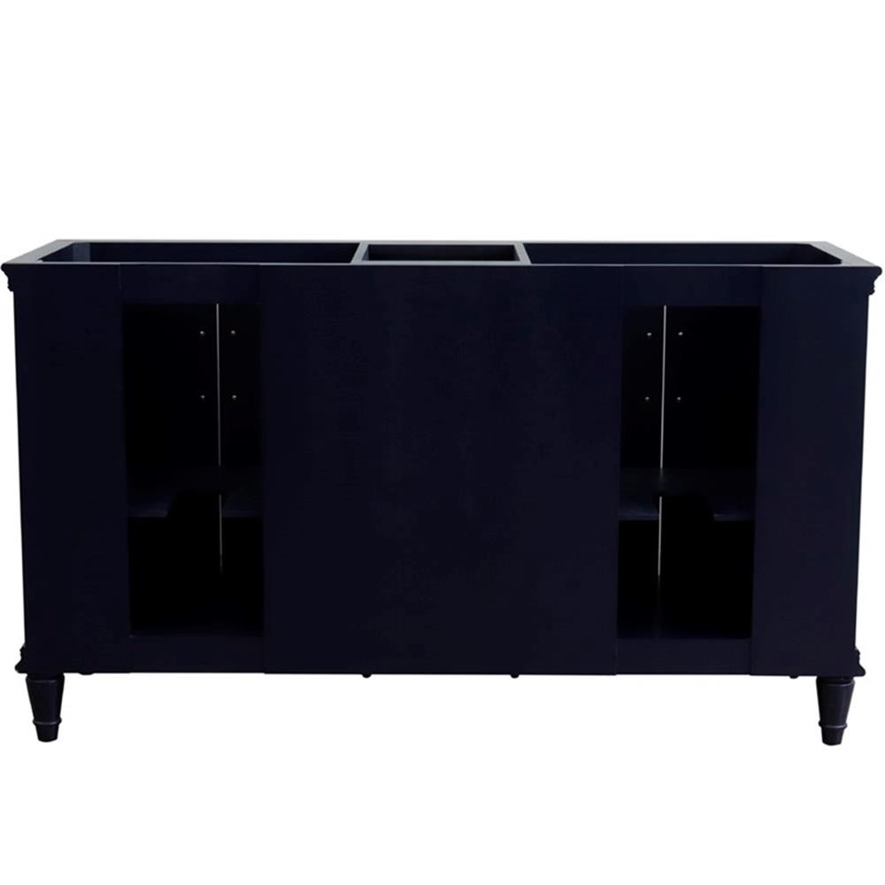 61 in. Double Wooden Vanity Blue Black Galaxy Granite Round Sink