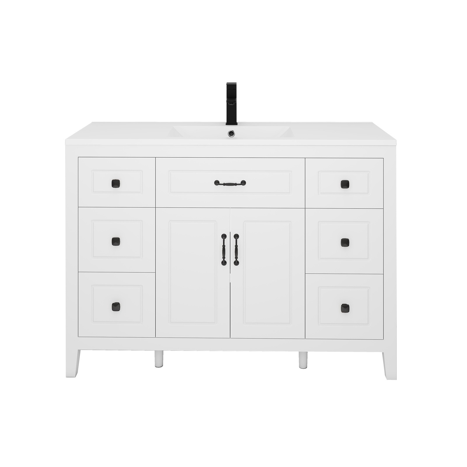 48″Bathroom Vanity with Sink Soft Close 2 Doors and 6 Drawers Freestanding White