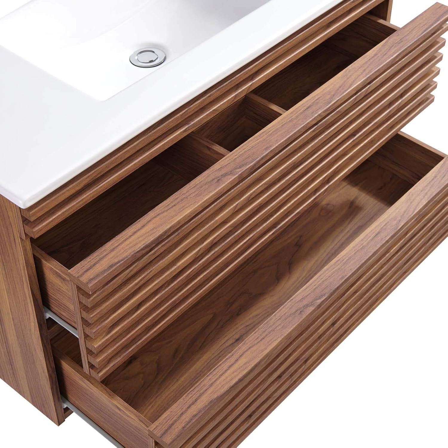 Elegant 36″ Walnut & White Wall-Mount Bathroom Vanity for Modern Spaces