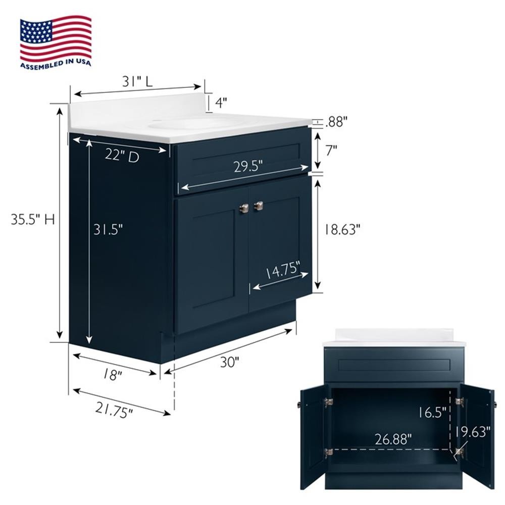 Bowery Hill 31-Inch Bath Vanity – Dark Night Base and Single Hole Top