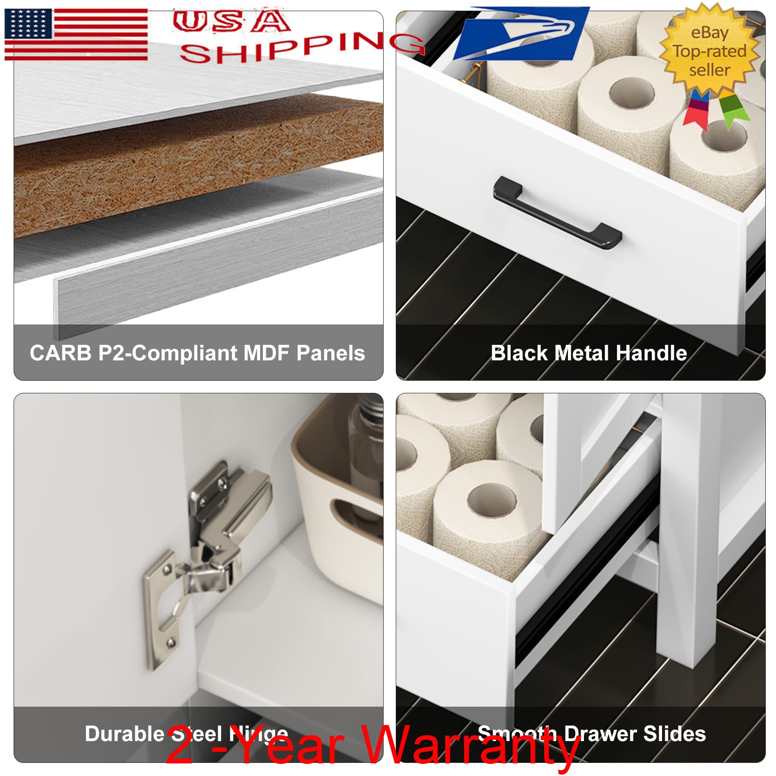 47.3″ Bathroom Vanity w/ Double Sink Freestanding Bath Vanity Cabinet Drawer New
