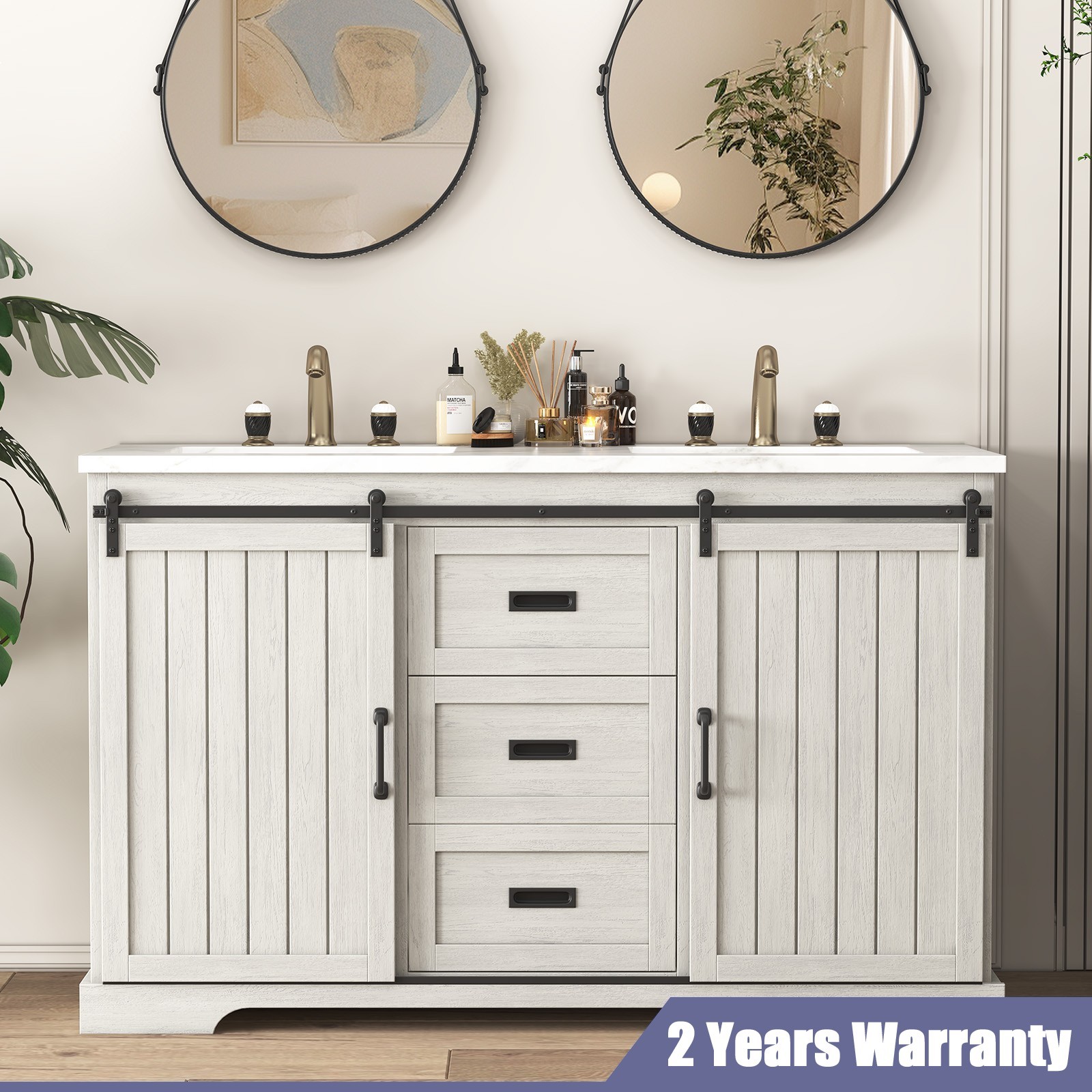47″ Bathroom Vanity Cabinet with Double Sink Freestanding Storage Cabinet