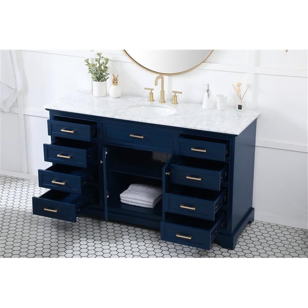 Elegant Decor Americana 60″ Metal MDF Marble Single Bathroom Vanity in Blue
