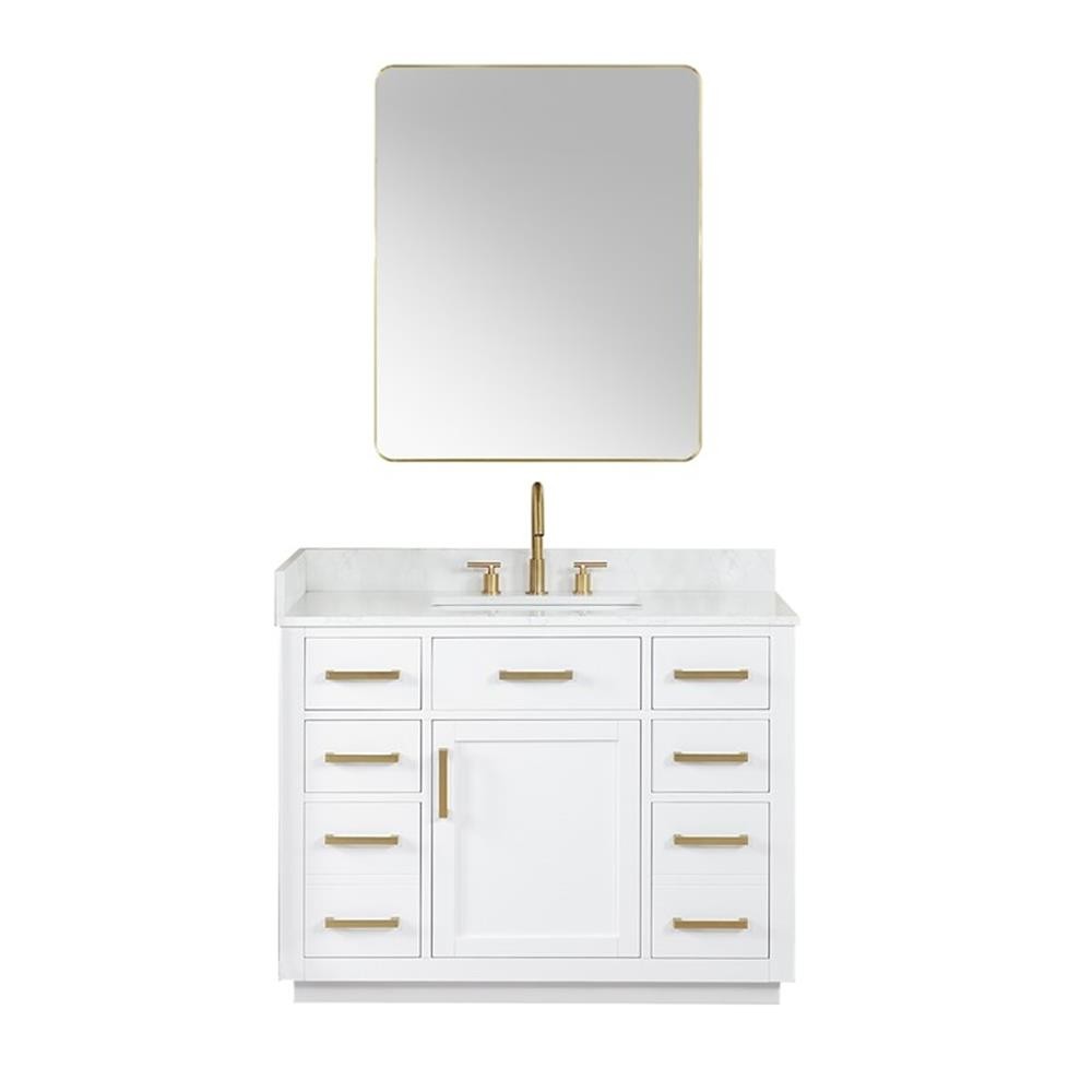 Gavino 42″ Wood Vanity in White with Composite Stone Top with Mirror