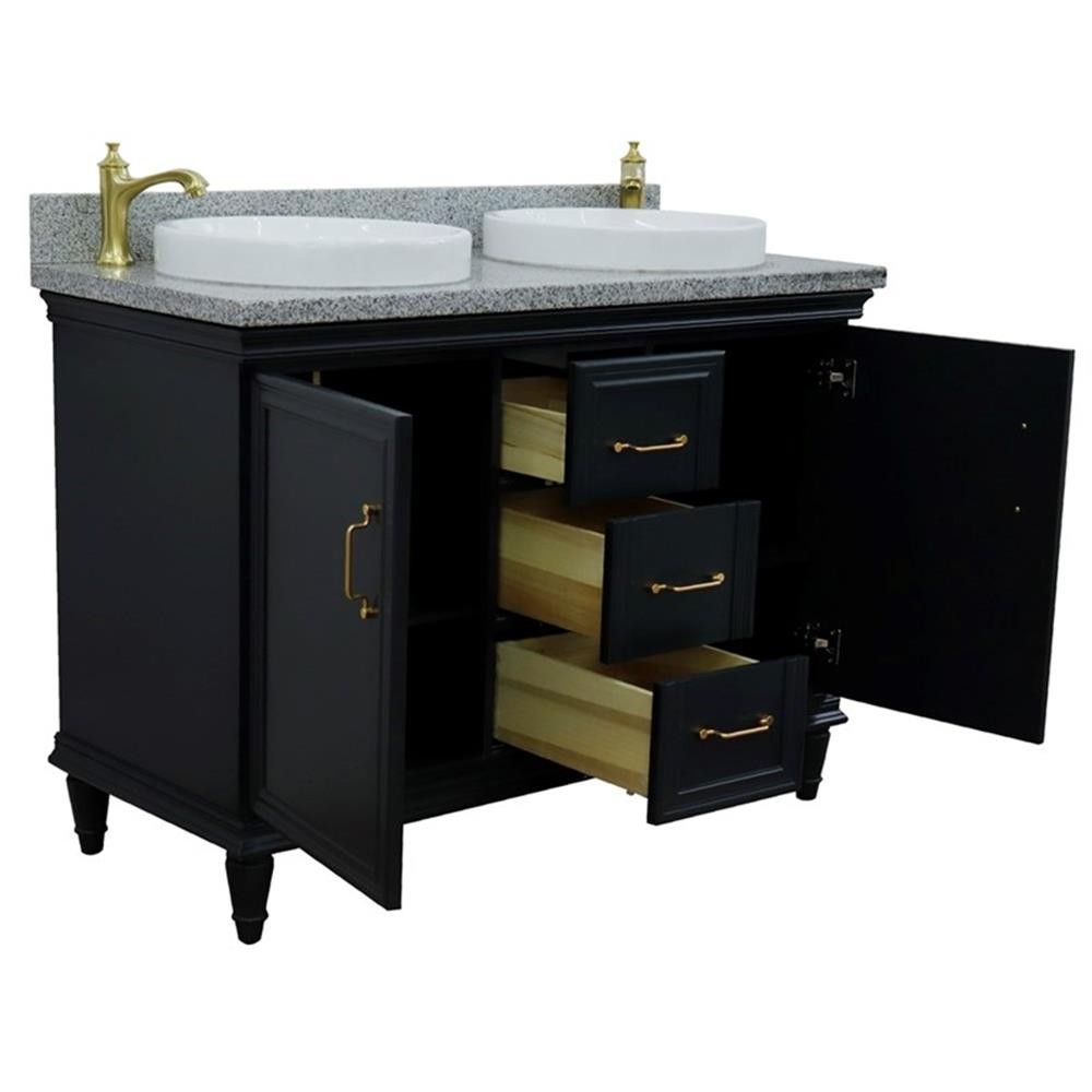 49 in. Double Wooden Vanity Dark Gray with Gray Granite Round Sink