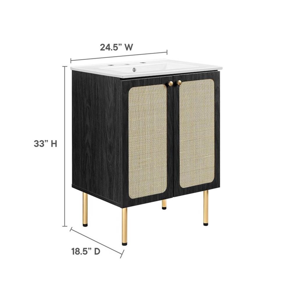 Pemberly Row 24″ Wood & Rattan Bathroom Vanity in Black/White