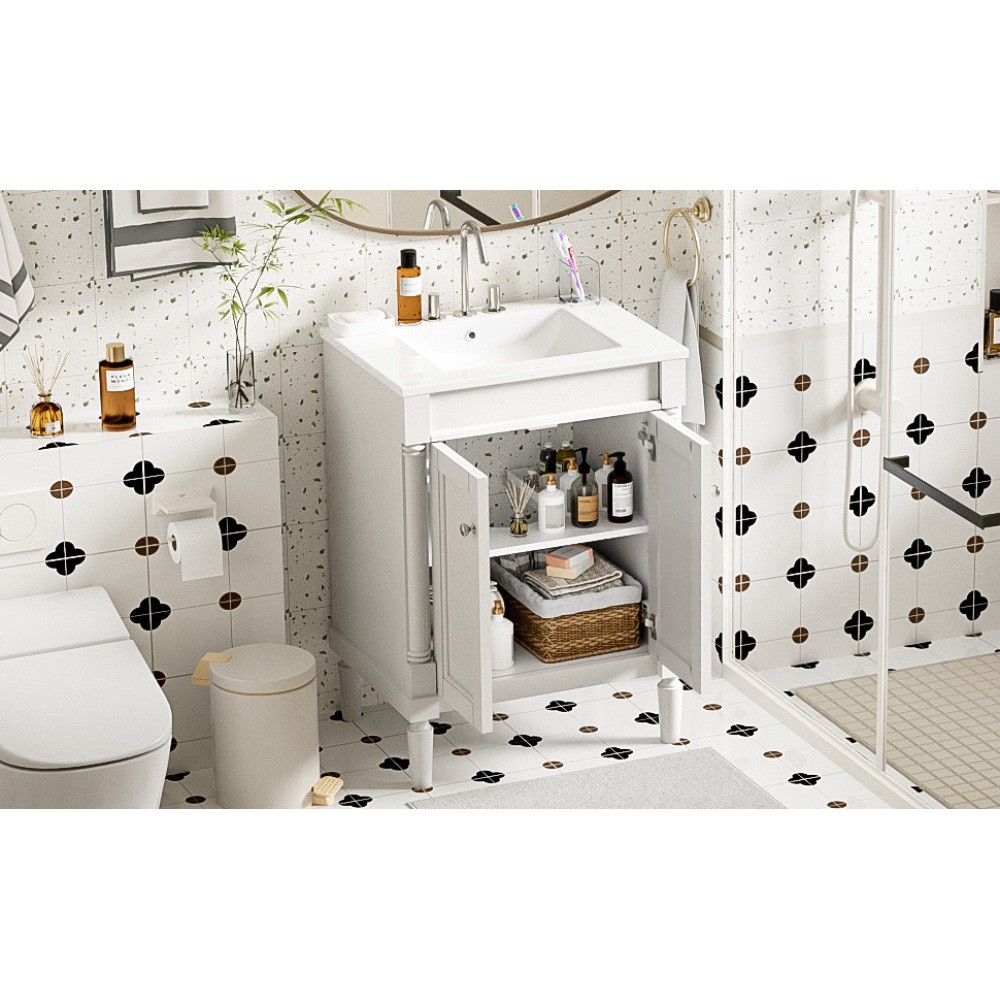 24” Bathroom Vanity with Top Sink, 2-Tier Modern Bathroom Storage Cabinet