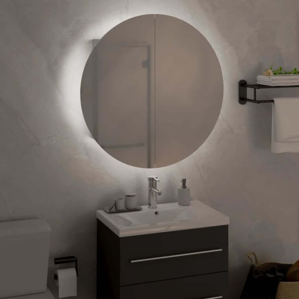 Bathroom Cabinet with Round Mirror&LED White 18.5″x18.5″x6.9″