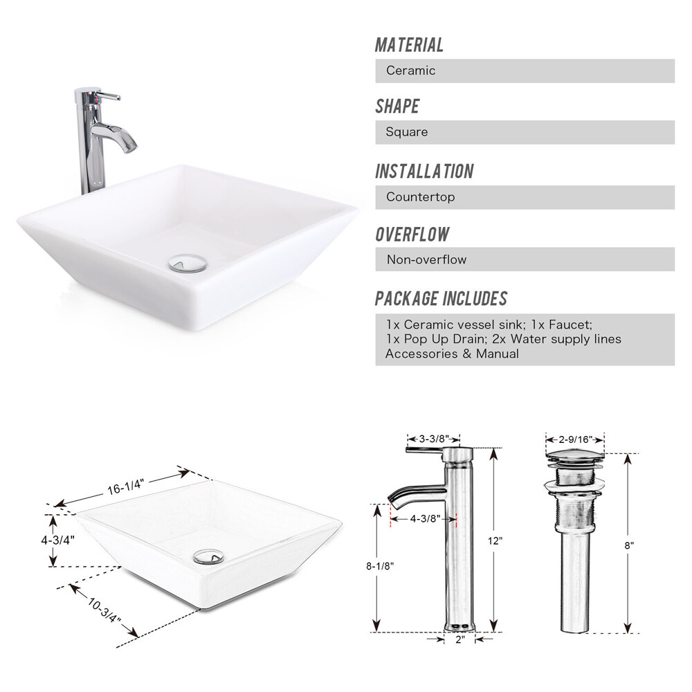 36″ Bathroom Vanity Set Side Cabinet Vessel Glass/Ceramic Sink Gray No Mirror