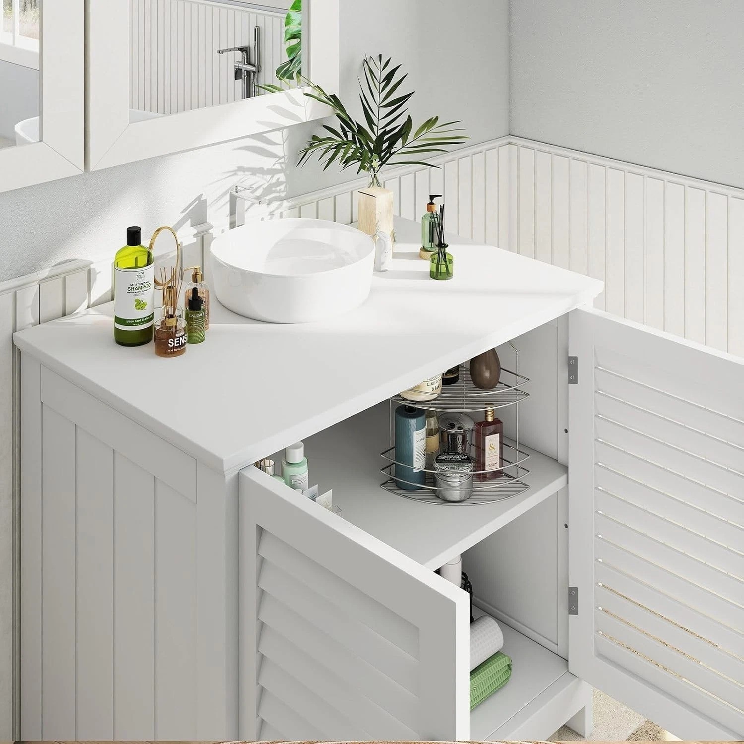 Elegant Under Sink Cabinet in White – U-Shaped Freestanding Storage Solution