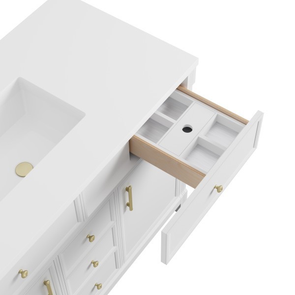 120″ James Martin Bellshire 660-VMC120-BW-3VSL Dual Vanity Cabinet Silver Top