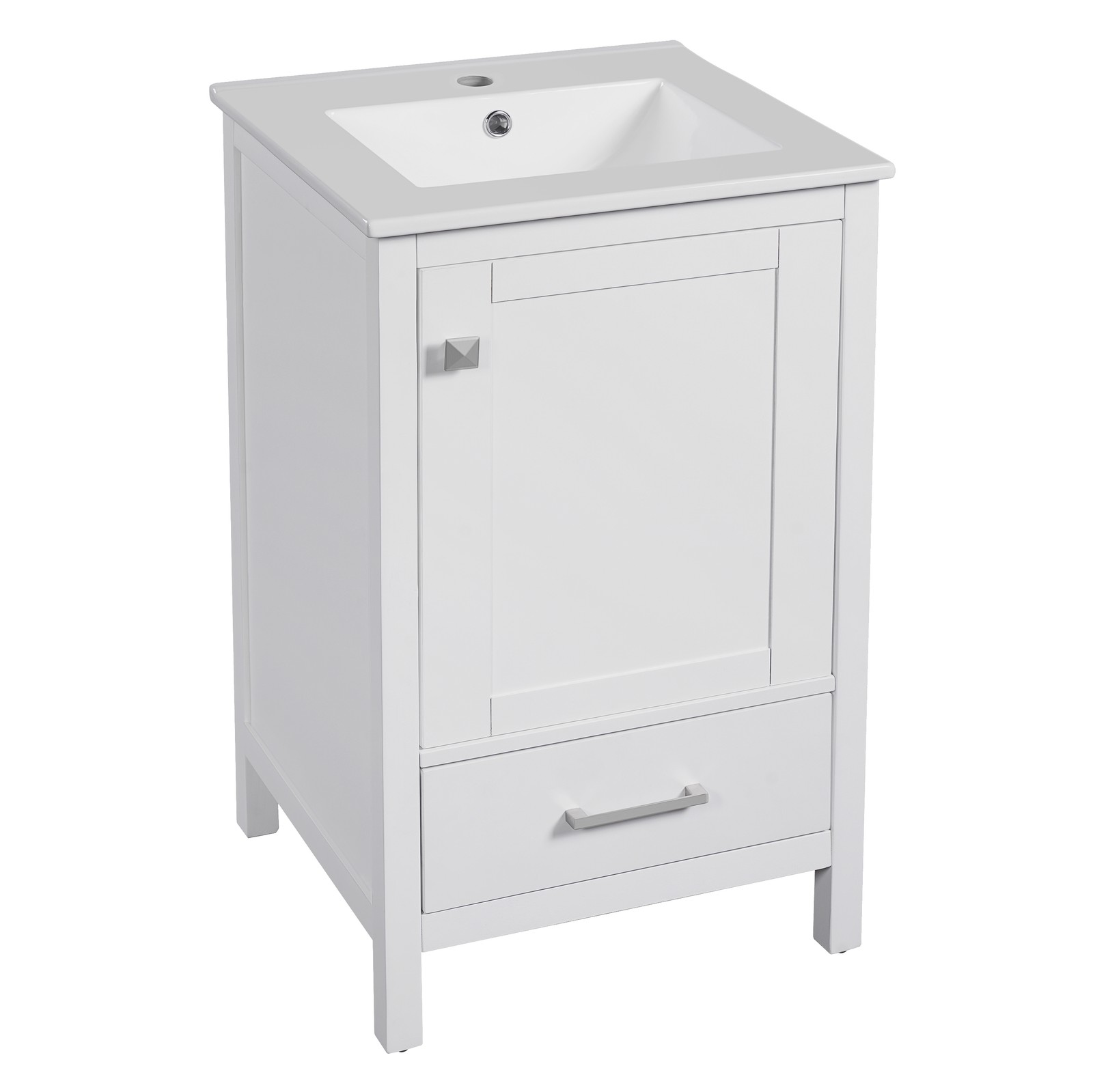 Modern Bathroom Vanity w/Ceramic Sink,Storage Cabinet w/Soft-Close Drawer & Door