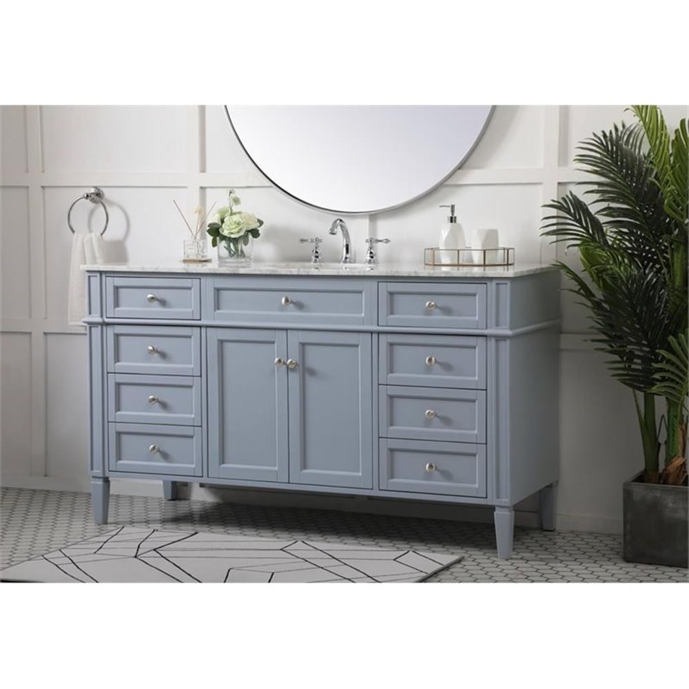 Elegant Decor Park Avenue 60″ Metal MDF Marble Single Bathroom Vanity in Gray