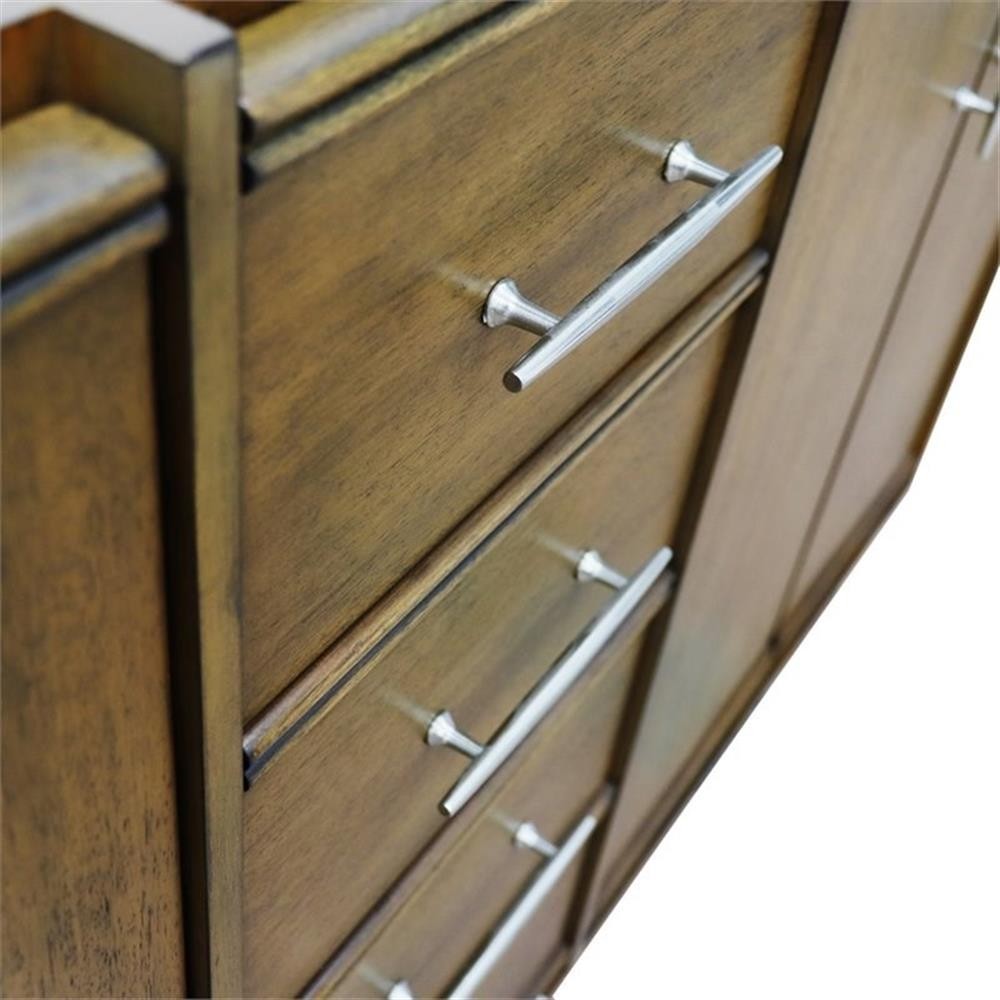 Pemberly Row 61″ Double Round Sink Vanity with White Marble Stone in Walnut