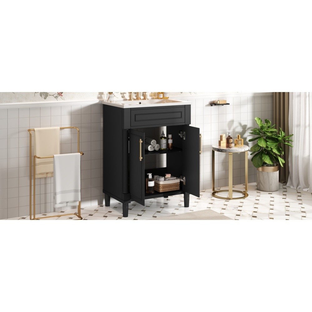 24in Bathroom Vanity Integrated Ceramic Sink 2 Doors Small Medium Restroom